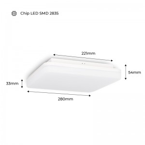 Plafoniera LED da superficie - quadrata bianca 24W 2640LM IP54