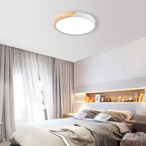 Plafoniera LED circolare 35W bianco e legno CCT ø408x50mm