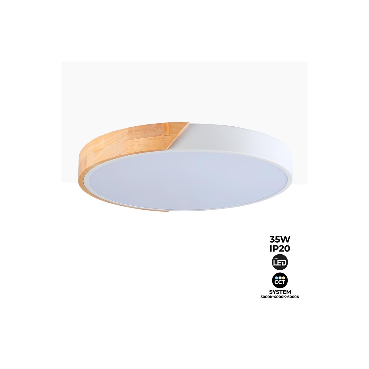 Plafoniera LED circolare 35W bianco e legno CCT ø408x50mm