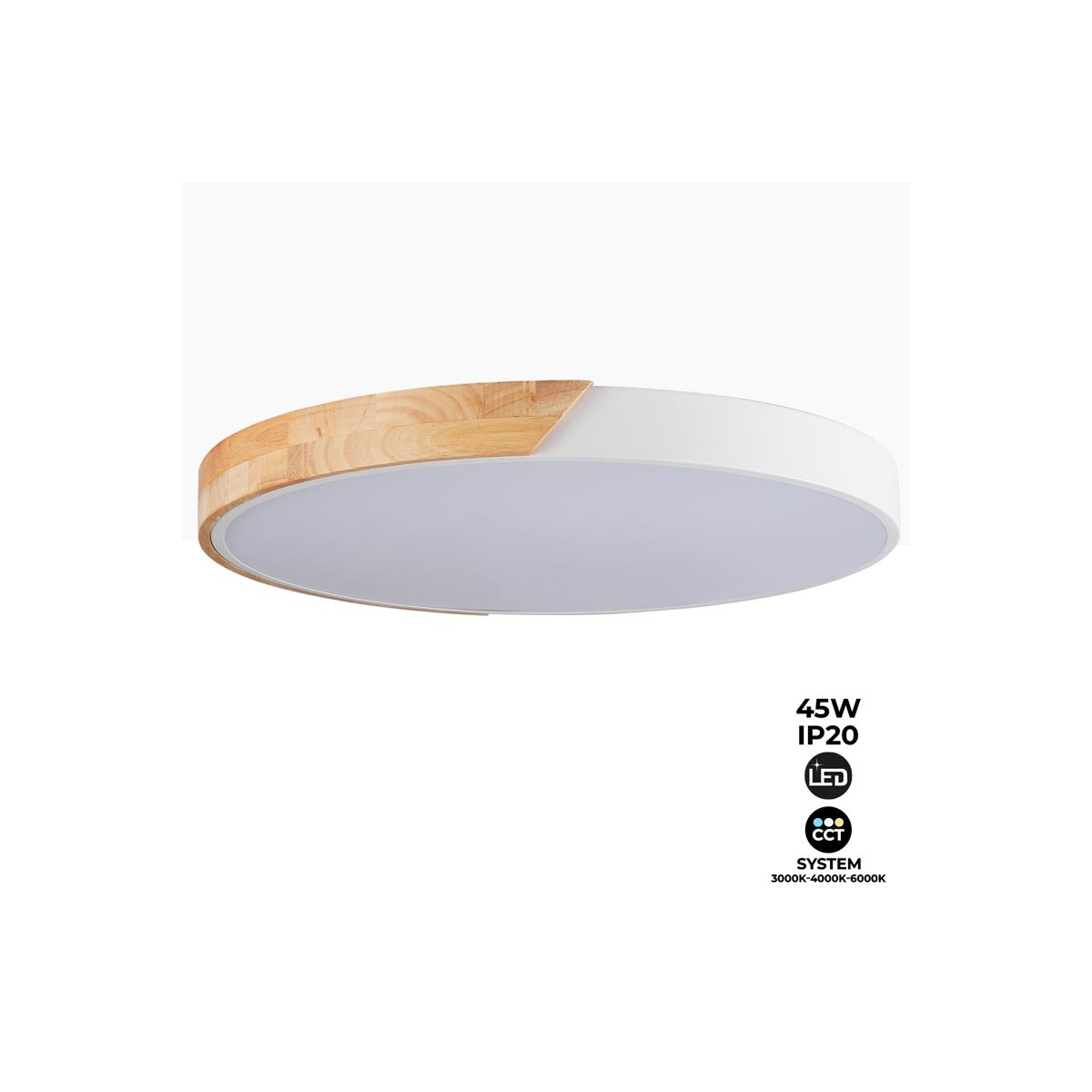 Plafoniera LED bianca e legno CCT ø508x50mm