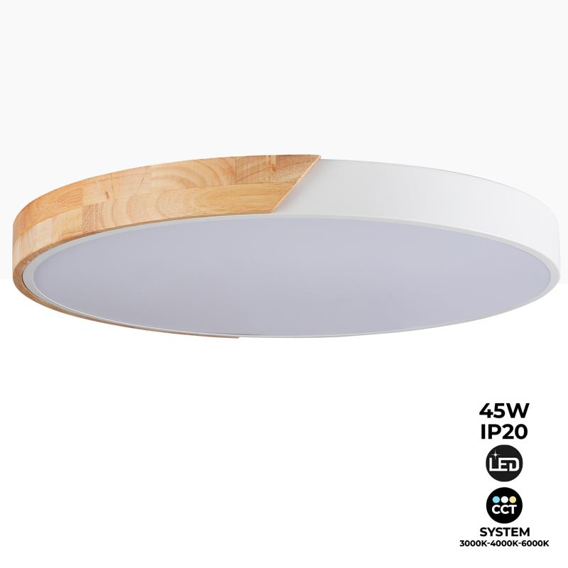 Plafoniera LED bianca e legno CCT ø508x50mm