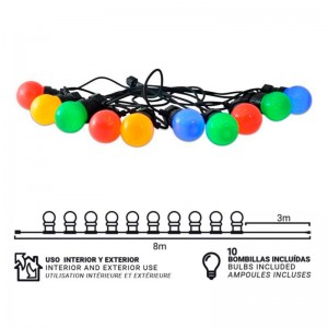 Ghirlanda a LED con cavo nero 10 lampadine LED multicolore - 8 metri