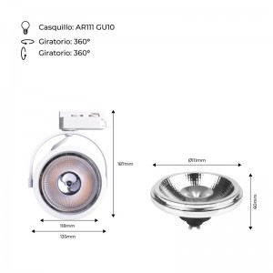 Confezione Faretto a binario LED monofase + lampadina LED AR111 GU10