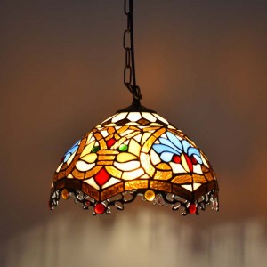 Lampada a sospensione di ispirazione Tiffany con mosaico floreale in vetro