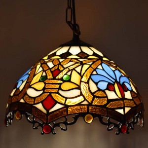 Lampada a sospensione di ispirazione Tiffany con mosaico floreale in vetro