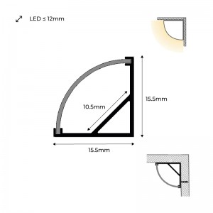 Profilo angolare in alluminio con diffusore, 4 tappi e 4 clip - Striscia LED fino a 10 mm - 2 metri