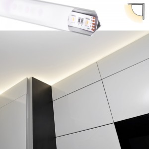 Profilo angolare in alluminio con diffusore, 4 tappi e 4 clip - Striscia LED fino a 10 mm - 2 metri