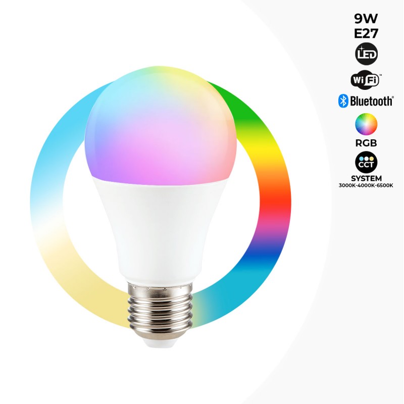 Lampadina intelligente LED WIFI E27 - RGB + CCT - 9W