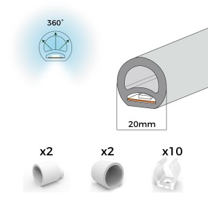 Neon LED flessibile 360º circolare X 5 metri - Kit completo - 24 V - Ø20mm - IP67