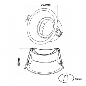 Anello circolare per lampadina GU10 / MR16 - Taglio Ø85 mm - UGR basso