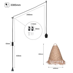 Lampada a sospensione in fibra naturale "Nam" con interruttore e spina dimensioni