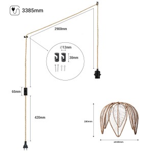 Lampada a sospensione in rattan "Bintan" a forma di fiore con interruttore e spina