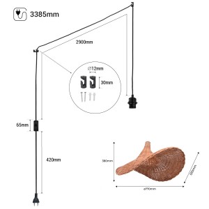 Lampada a sospensione in vimini "Tien" con interruttore e spina