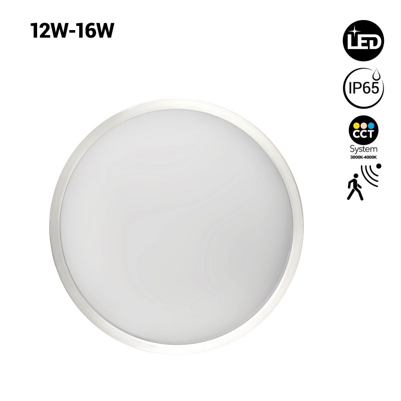 Plafoniera LED a tenuta stagna con sensore - CCT - Potenza regolabile 12W-16W - Ø30cm - IP65