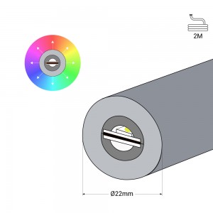 Neon LED flex RGB 360º - Ø22 mm - 2 metri - 24V DC- 240Ch/m - 28W/m - IP65