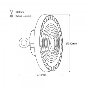 Campana LED industriale - Driver LIFUD - 150W - 160lm/W - Chip PHILIPS - Dimmerabile 1-10V - IP65