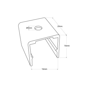 Clip di fissaggio in metallo per profilo flessibile in silicone 16x16 mm (rif. WOS1616)