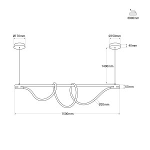 Lampada a sospensione moderna neon ondulante "Corda" - 360º - 45W - 3000K