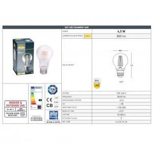 Lampadina a filamento LED E27 - 6,5W - Fumagalli - 2700K