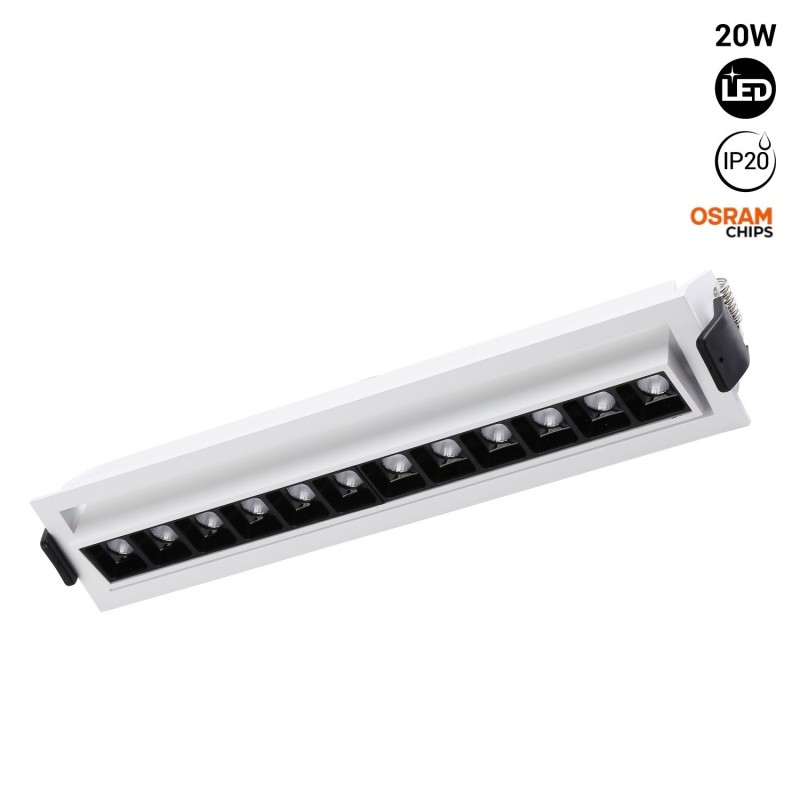 Faretto lineare LED da incasso 20W - Orientabile - UGR18 - CRI90 - Chip OSRAM - 2800K