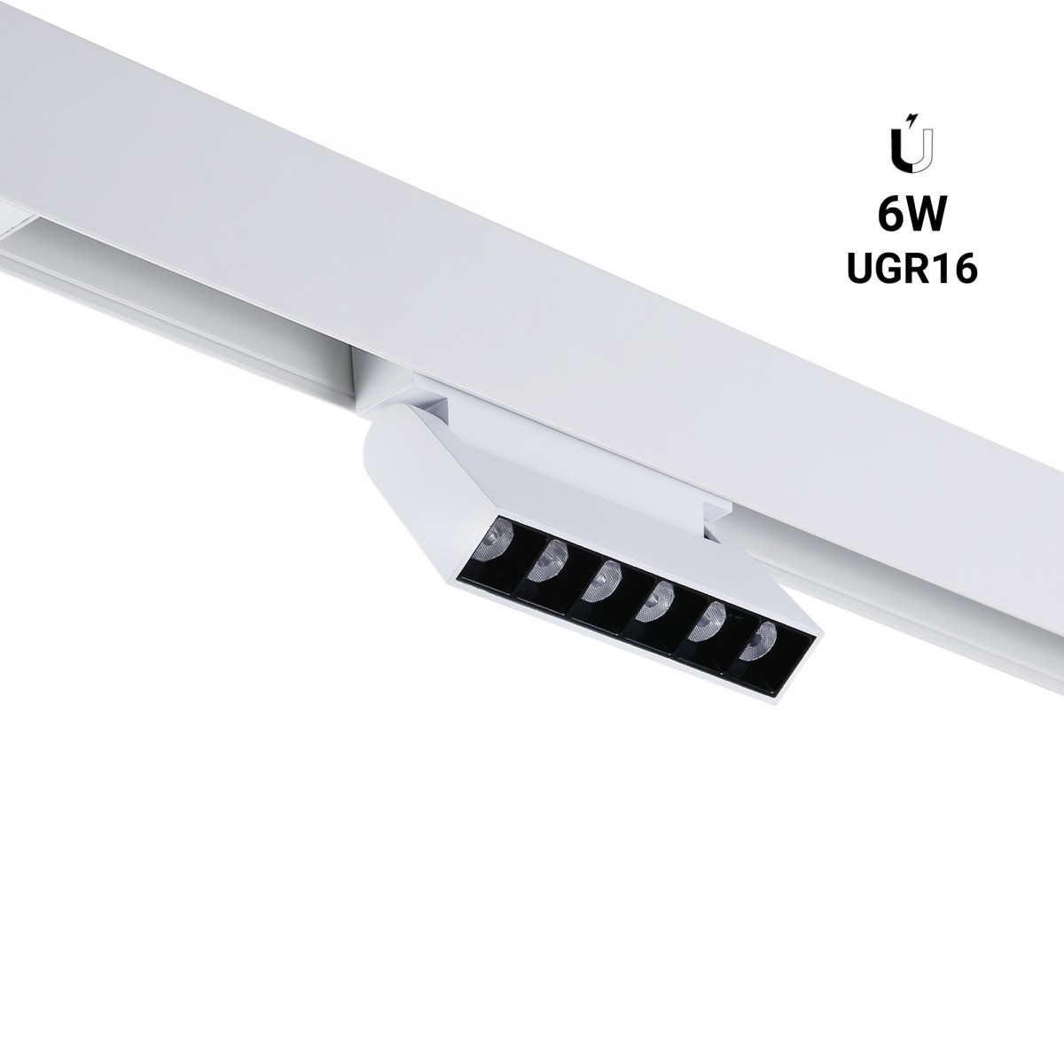 Faretto lineare LED orientabile a binario magnetico 48V - 6W - UGR16 - Bianco