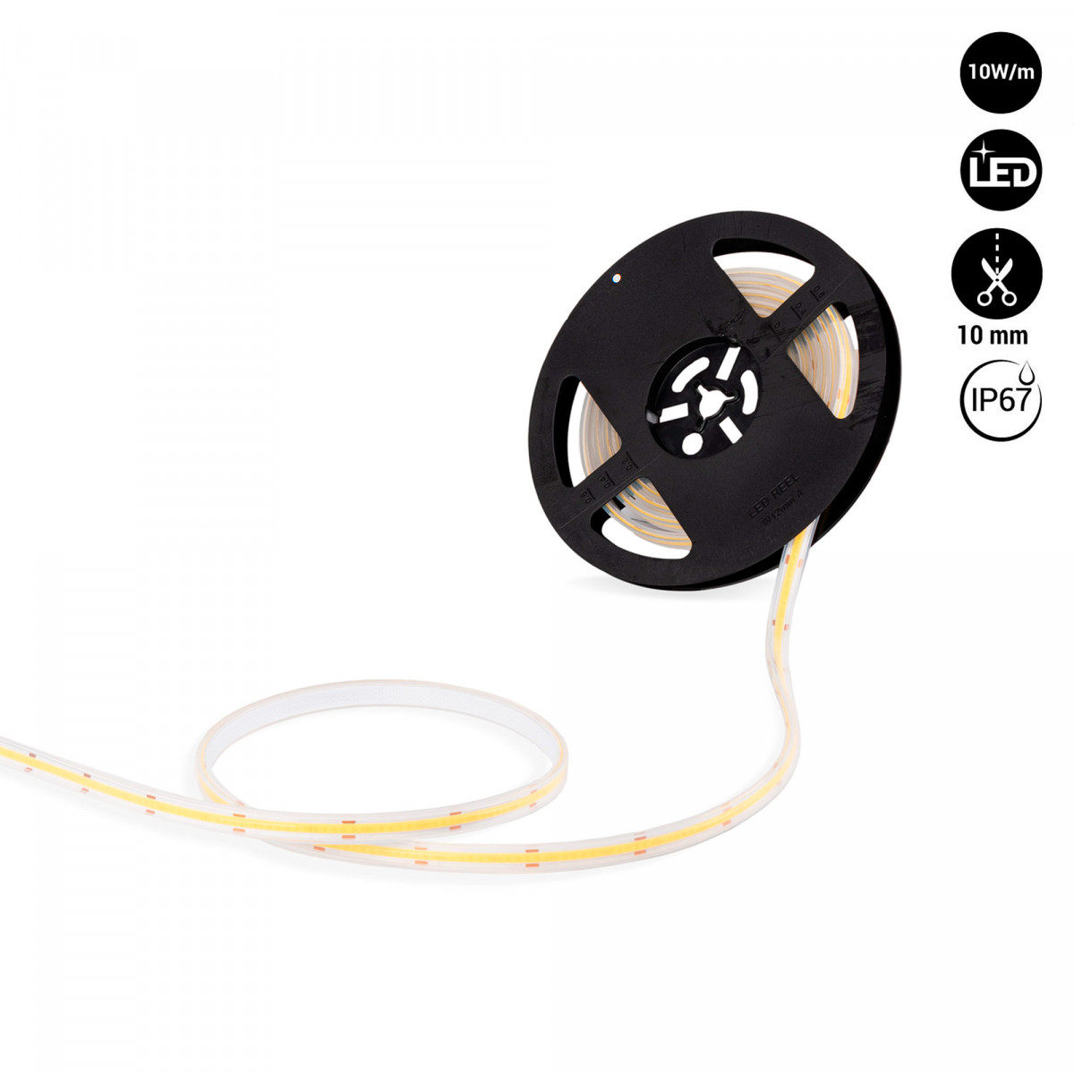 Striscia LED COB 24V DC - 10W/m - 10mm - IP20 - Rotolo 5 metri - Taglio ogni 1cm