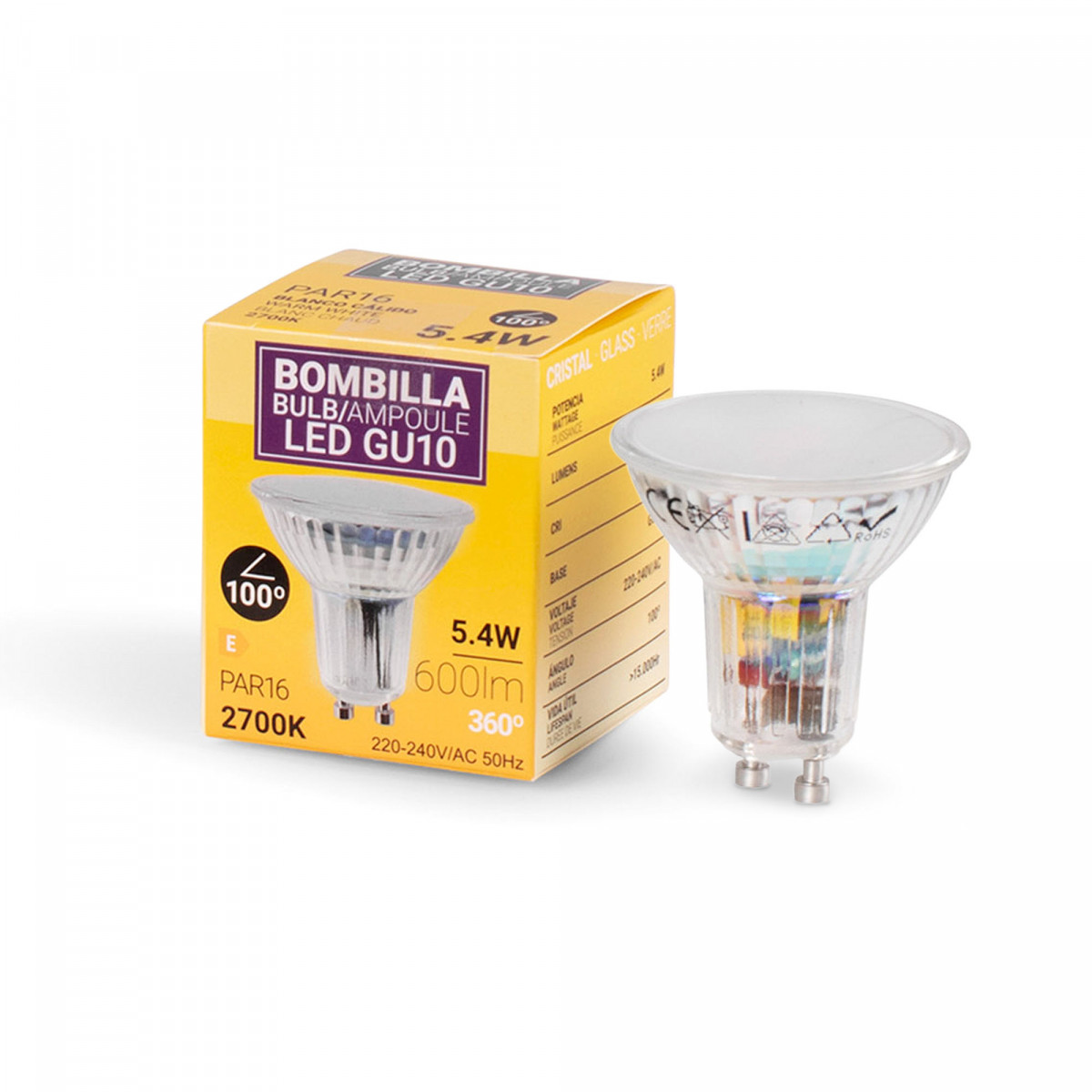 Lampadina LED GU10 5,4W vetro - 740lm - PAR16 - 100°