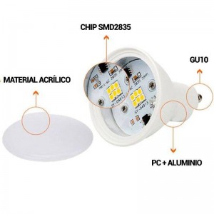 Lâmpada dicróica GU10 LED 6W regulável