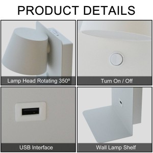 Aplique de parede LED orientável com interruptor e USB de carga "BASKOP" 6W