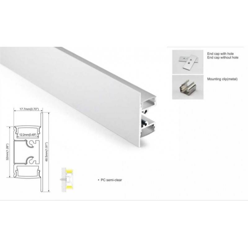 Perfil de Superfície Iluminador acima/abaixo 18x49mm (2m)