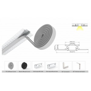 Conector vertical 90º para perfil e integração de gesso para fitas LED