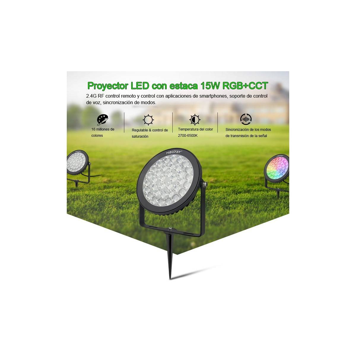 Projetor de jardim LED com estaca 15W RGB + controle CCT RF / WiFi | Mi Light