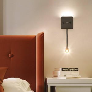 Aplique de parede LED para leitura "SLANGE" 3W orientável e base de carga USB