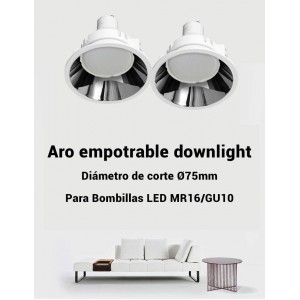 Aro encastrável para dicróicas LED downlight Ø75mm GU10/MR16