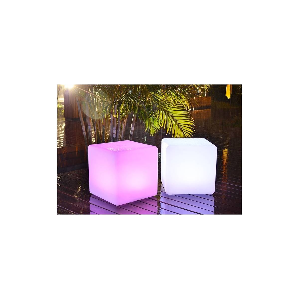 Cubo LED de resina 1,2W RGBW, 35X35cm, IP65, recarregável