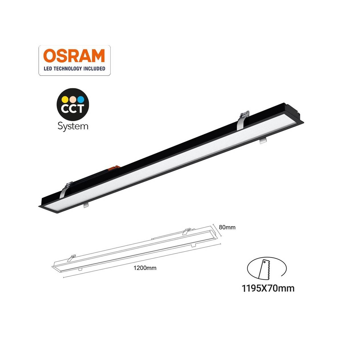 Luminária LED Linear encastrável CCT 40W UGR19 Chip Osram