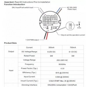 Driver DALI Dimável 9W CC (1 OUTPUT)