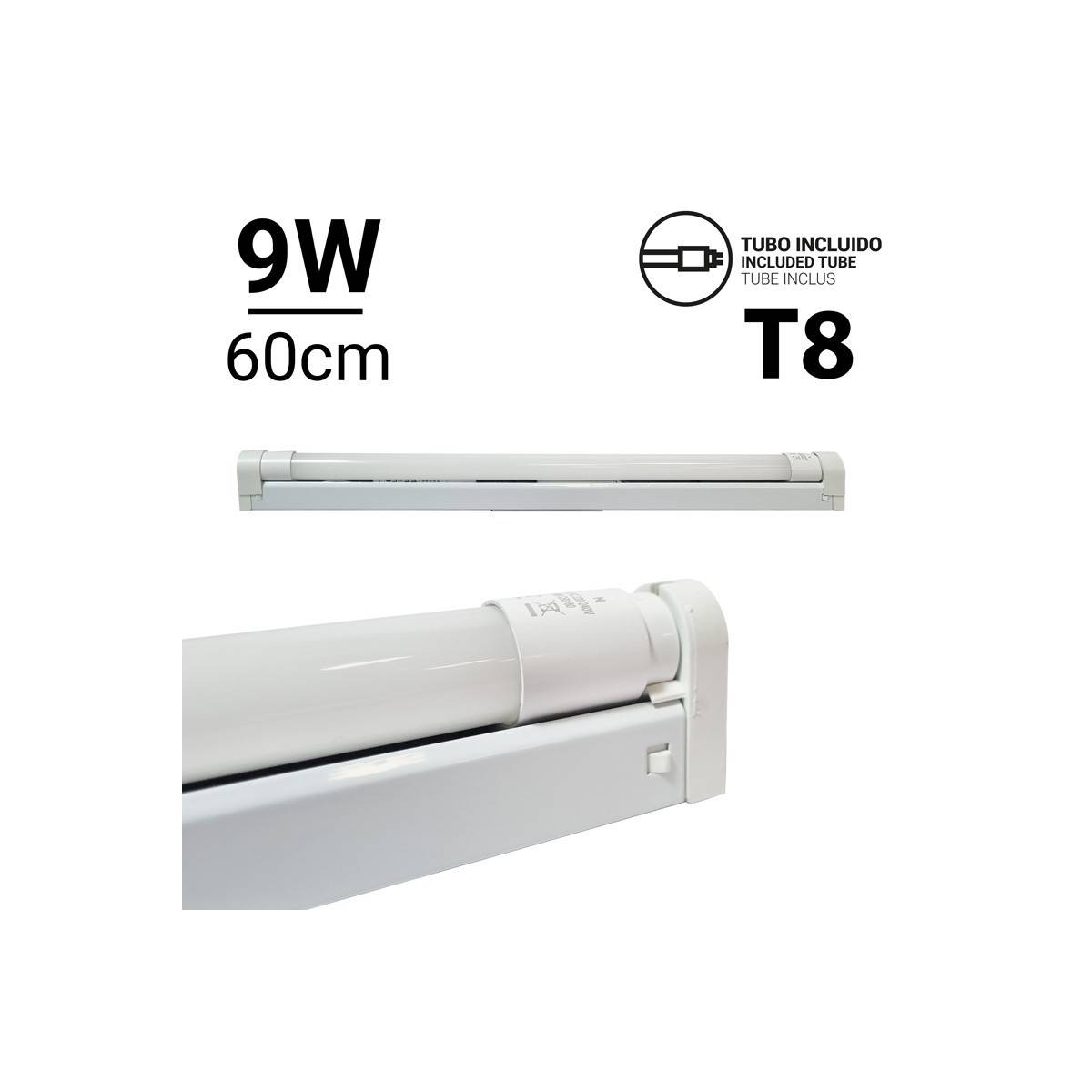 Kit de régua + tubo LED T8 60cm 9W