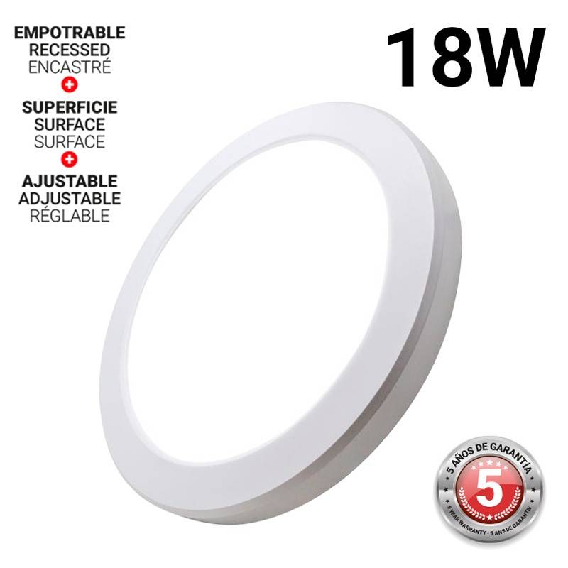 Plafón LED 18W diâmetro ajustável de superfície e encastrável