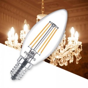 Lâmpada de vela de filamento LED E14 B35 4.3W | Vela Clássica LED Philips