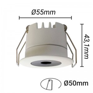 Downlight mini encastrável LED 5W Baixo UGR 55x43,1mm