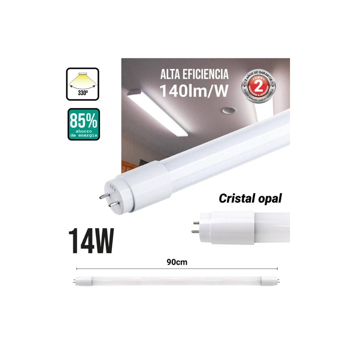 Tubo LED T8 90 cm 14W vidro opalino