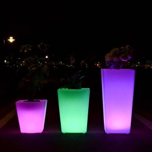 Vaso de resina branca LED RGBW, 40x40x55cm, 12W, IP65, recarregável