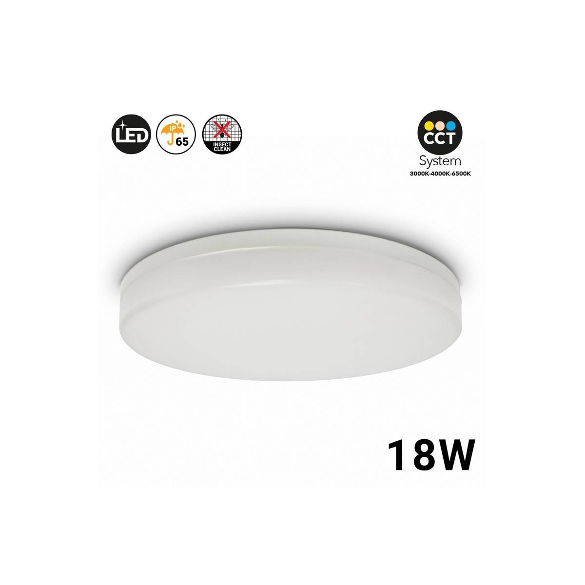 Plafon LED CCT de superfície circular de 2040LM - 18W- IP65