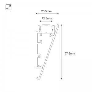 medidas-Perfil de alumínio para fita LED 23,5x57,8mm (2m)