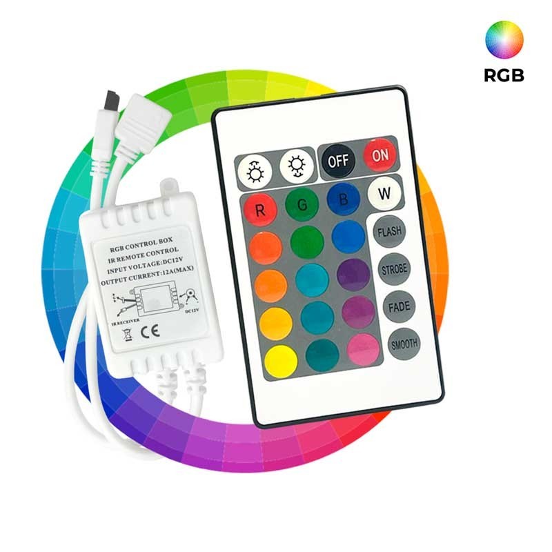 Controlador de LED RGB 2 Amp x Comando à distância de 24 teclas para tiras de LED