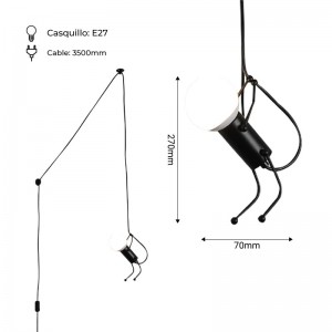 Candeeiro suspenso preto estilo nórdico para tecto do quarto com cabo longo e ficha