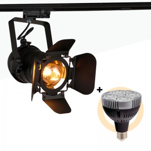 KIT Foco LED de carril trifásico ajustável "CINEMA" + Lâmpada LED PAR30 E27