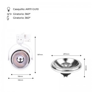 Pack LED Track Spotlight 3 fases + Lâmpada LED AR111 GU10