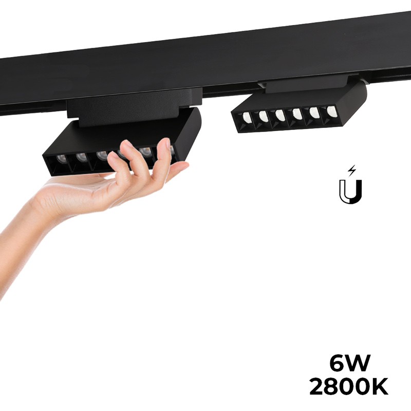 Luminária linear de LED  orientável para carril magnético 20mm 48V 6W - preta